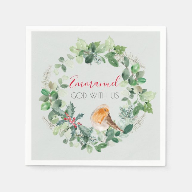 Christian Christmas Wreath Winter Robin Napkin (Front)