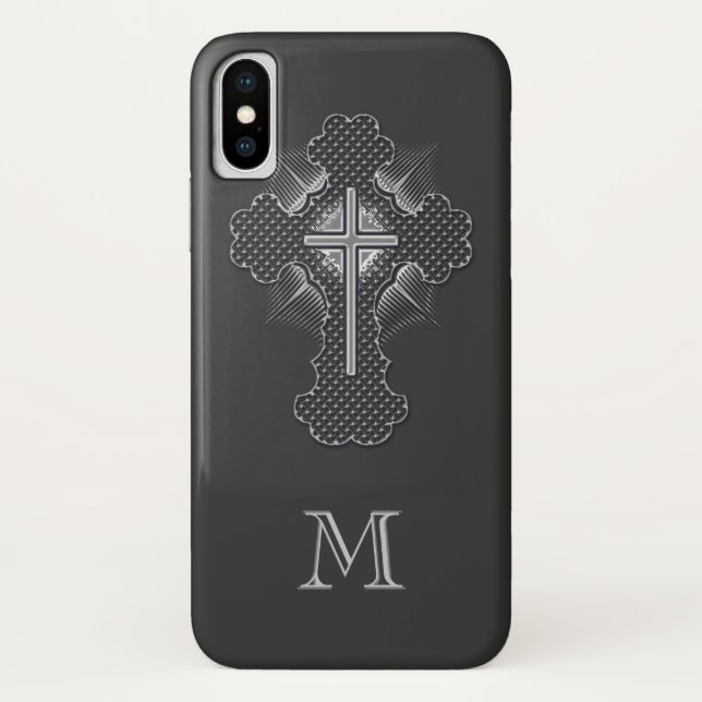 Christian chrome cross grey monogram Case-Mate iPhone case (Back)