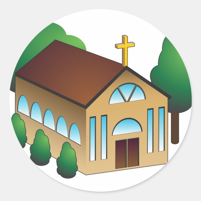 Christian Church Building Cartoon Classic Round Sticker (Front)