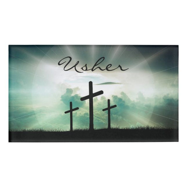 Christian Church Cross Congretation Usher Ministry Name Tag (Front)