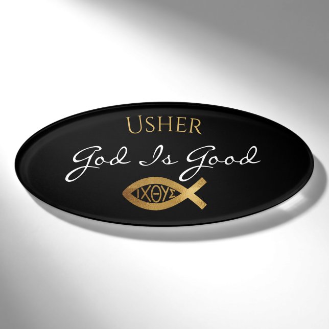 Christian Church Ministry Usher Ichthys Name Tag (Front)