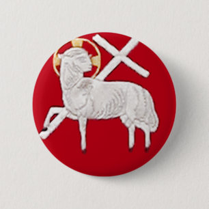 CHRISTIAN CHURCH SYMBOLS-LAMB OF GOD 2 INCH ROUND BUTTON