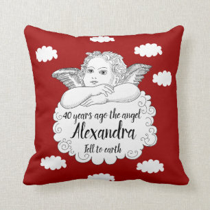 Christian Cloud Angel Happy 40th Birthday Red Throw Pillow