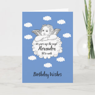 Christian Cloud Angel Happy 50th Birthday Card