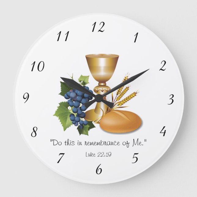 Christian Communion Luke 22:19 Bread and Wine Large Clock (Front)