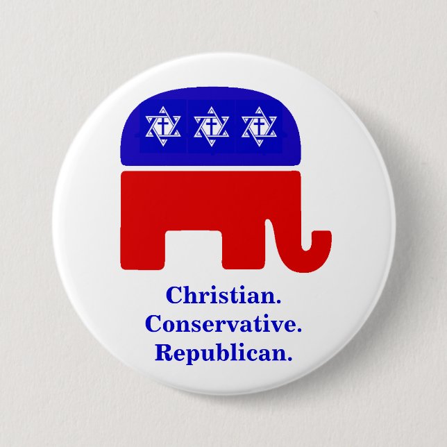 Christian. Conservative. Republican. 3 Inch Round Button (Front)