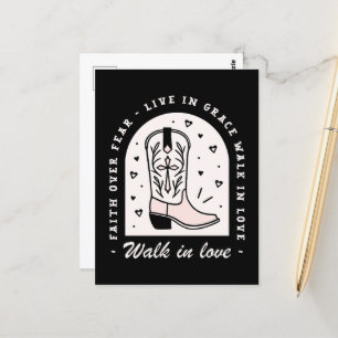 Christian country girl faith quotes cowgirl black postcard