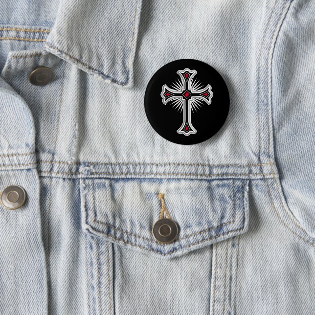 Christian cross 2 inch round button (In Situ)