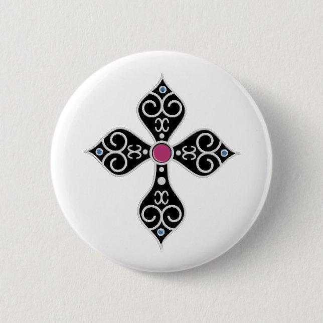 Christian cross 2 inch round button (Front)