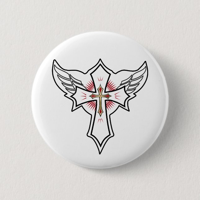 Christian cross 2 inch round button (Front)