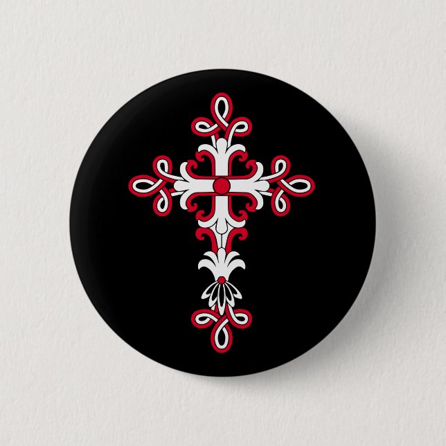 Christian cross 2 inch round button (Front)