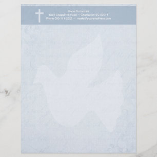 Christian Cross and Spirit Blue Floral Letterhead