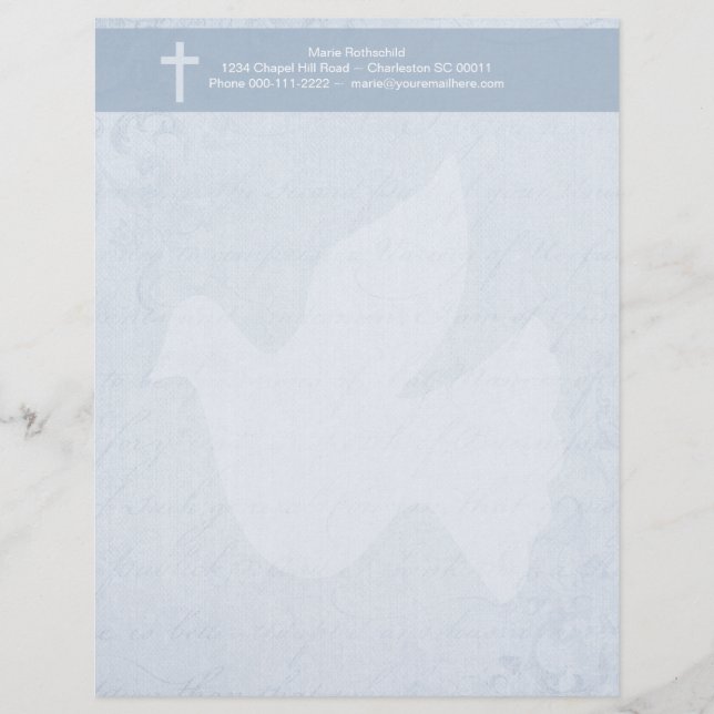 Christian Cross and Spirit Blue Floral Letterhead (Front)