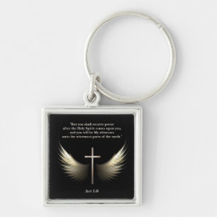 Christian Cross and Spirit Customizable Scripture Keychain