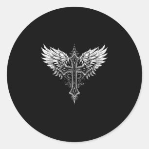 Christian Cross Angel Religious  Classic Round Sticker