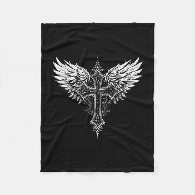 Christian Cross Angel Religious  Fleece Blanket (Front)