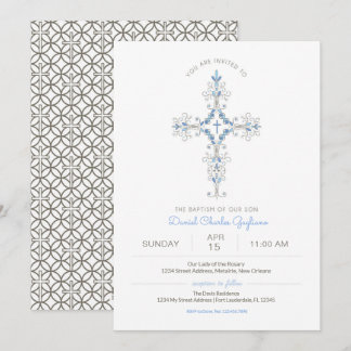 Christian Cross Baby Boy Baptism Invitation