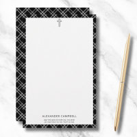 Christian Cross Bible Verse Name Black Plaid