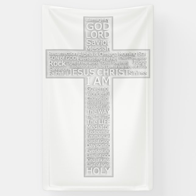 Christian Cross Biblical Names of Jesus Christ Banner (Vertical)