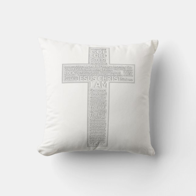 Christian Cross Biblical Names of Jesus Christ Throw Pillow (Front)