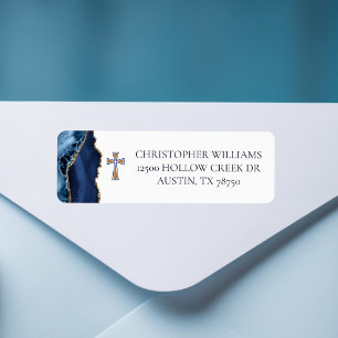 Christian Cross Blue Gold Agate Adresse de retour