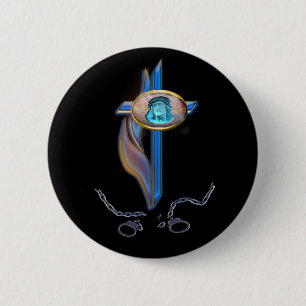 christian cross broken chains 2 inch round button