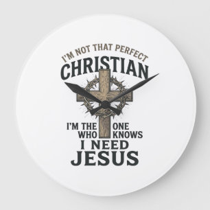 Christian Cross Crown of Thorns Vintage Faith Shir Large Clock
