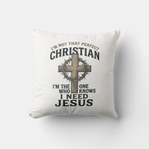 Christian Cross Crown of Thorns Vintage Faith Shir Throw Pillow
