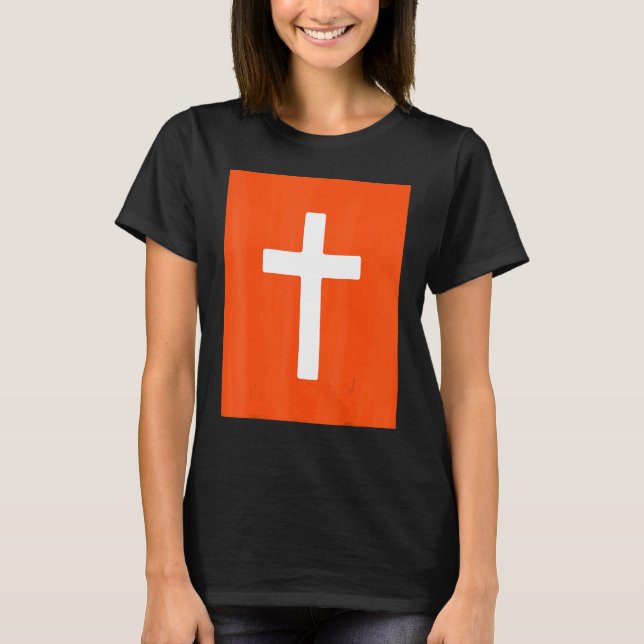 Christian Cross Crucifix Orange Background Jesus F T-Shirt (Front)