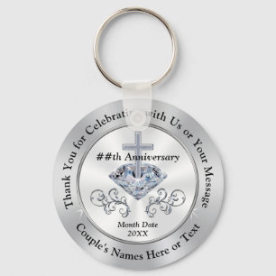 Christian Cross,  Diamond Anniversary Party Favors Keychain