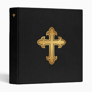 Christian Cross Fleury Gold on Black Binder