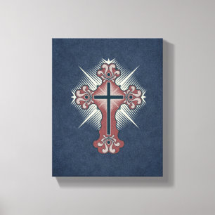 Christian cross flourish blue and red canvas print