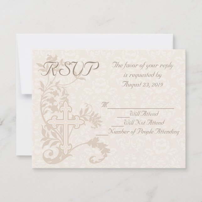 Christian Cross Flourish Wedding RSVP Card (Front)