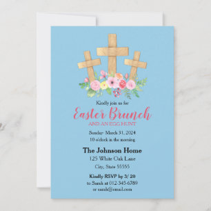 Christian Cross & Flowers Religious Easter Brunch Invitation