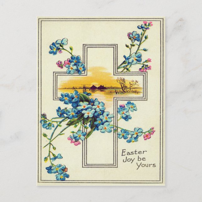 Christian Cross Forget-Me-Not Flowers Postcard (Front)