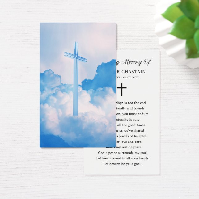 Christian Cross Funeral Memorial Prayer Cards (Desk)