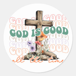 Christian Cross God is Good All the Time Classic Round Sticker