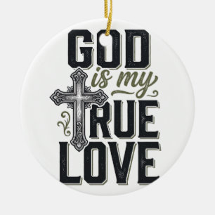 Christian Cross God Is My True Love Vector Ceramic Ornament