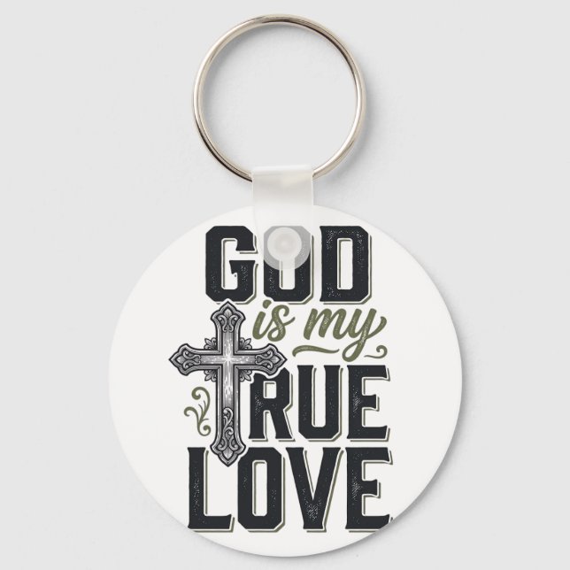 Christian Cross God Is My True Love Vector Keychain (Front)