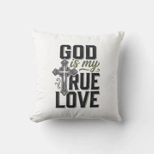 Christian Cross God Is My True Love Vector Throw Pillow