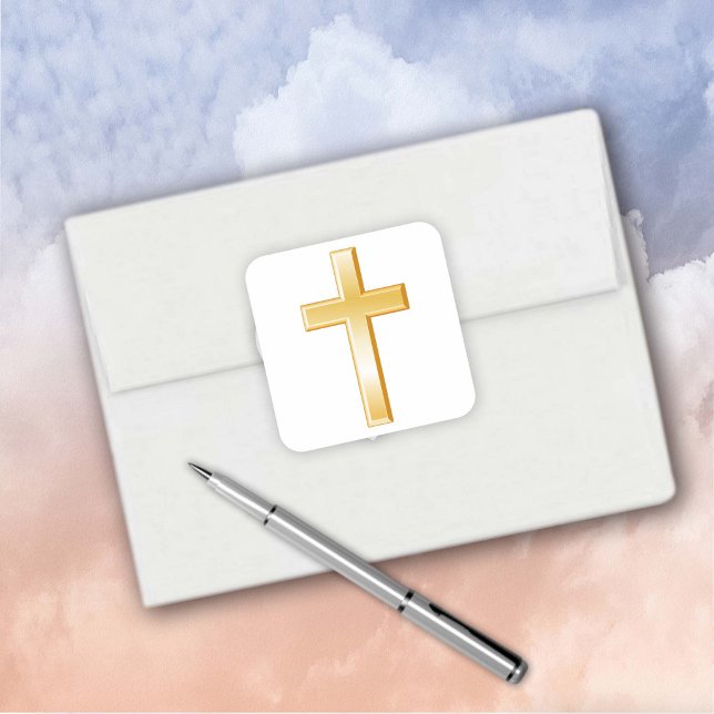 Christian Cross Gold Square Stickers (Christian Cross Gold Square Stickers for all your correspondence.
)
