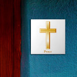 Christian Cross Gold Symbol Tile<br><div class="desc">Peace. The cross is a central symbol of the Christian faith. This tile artwork placed outside or within also serves as a reminder of Christian religious beliefs and spiritual devotion. ***Please note gold colour on artwork is not metallic.***</div>