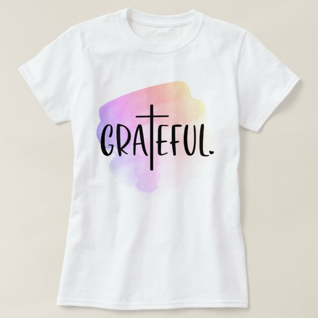 Christian Cross Grateful Typography T-Shirt (Design Front)