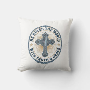 Christian Cross He Rules the World Throw Pillow