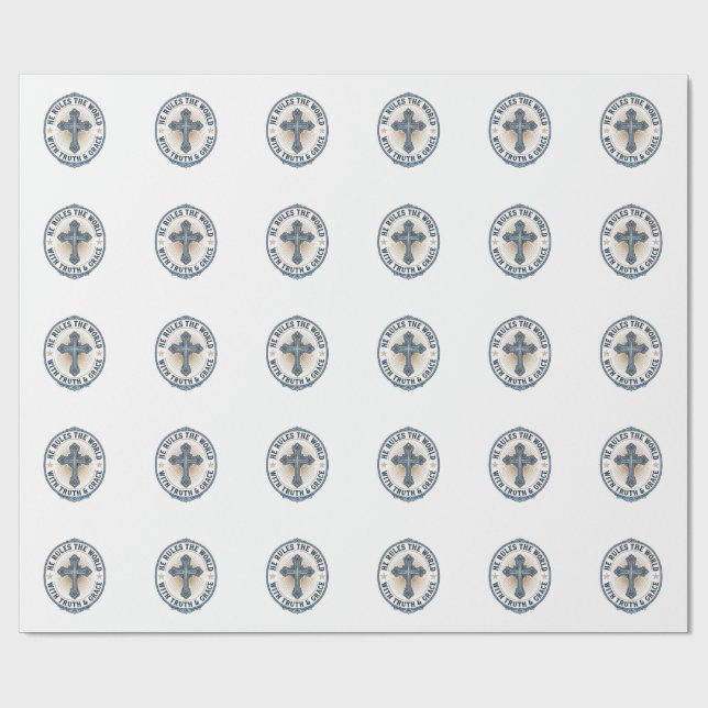 Christian Cross He Rules the World Wrapping Paper (Flat)