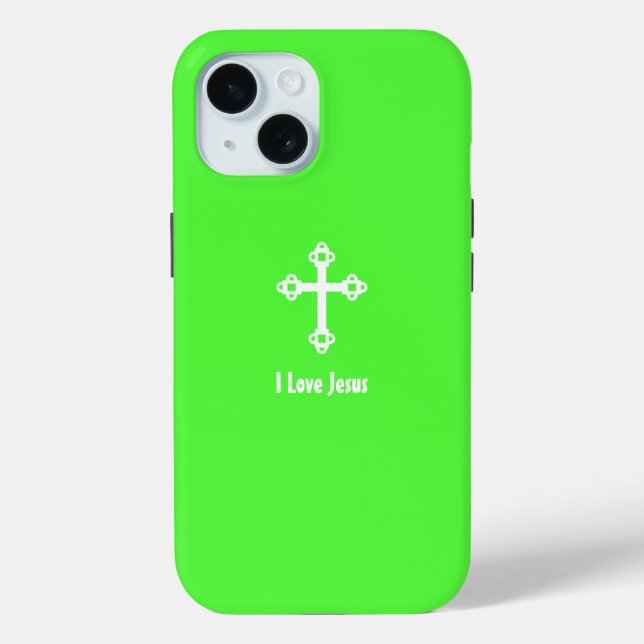 Christian Cross I Love Jesus Lime Green Case-Mate iPhone Case (Back)