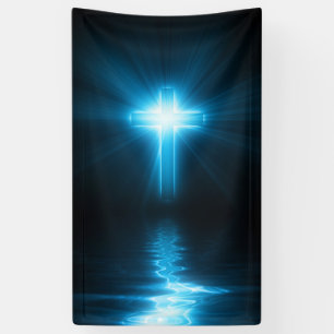 Christian Cross in Blue Light Banner