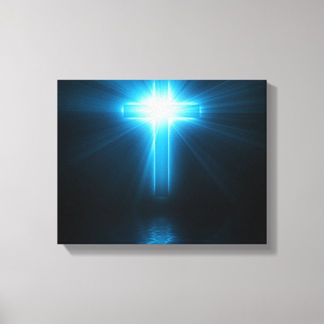Christian Cross in Blue Light Canvas Print (Front)