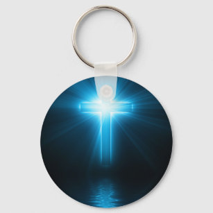 Christian Cross in Blue Light Keychain
