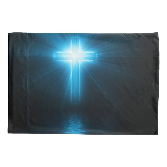 Christian Cross in Blue Light Pillowcase (Back)